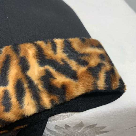 Black Wool Jacket leopard collar size 6 Vintage - Picture 3 of 9